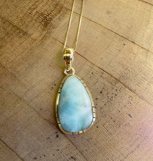 Rounded Teardrop Larimar & Sterling Silver Necklace