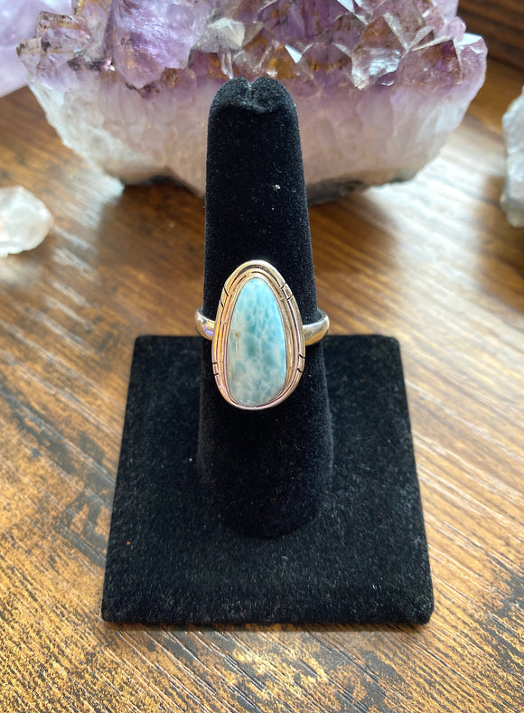 Rounded Teardrop Larimar & Sterling Silver Ring