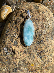 Elongated Oval Larimar & Sterling Silver Necklace