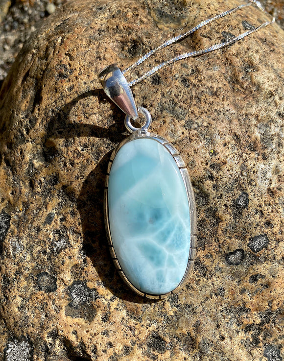 Oval Larimar & Sterling Silver Necklace